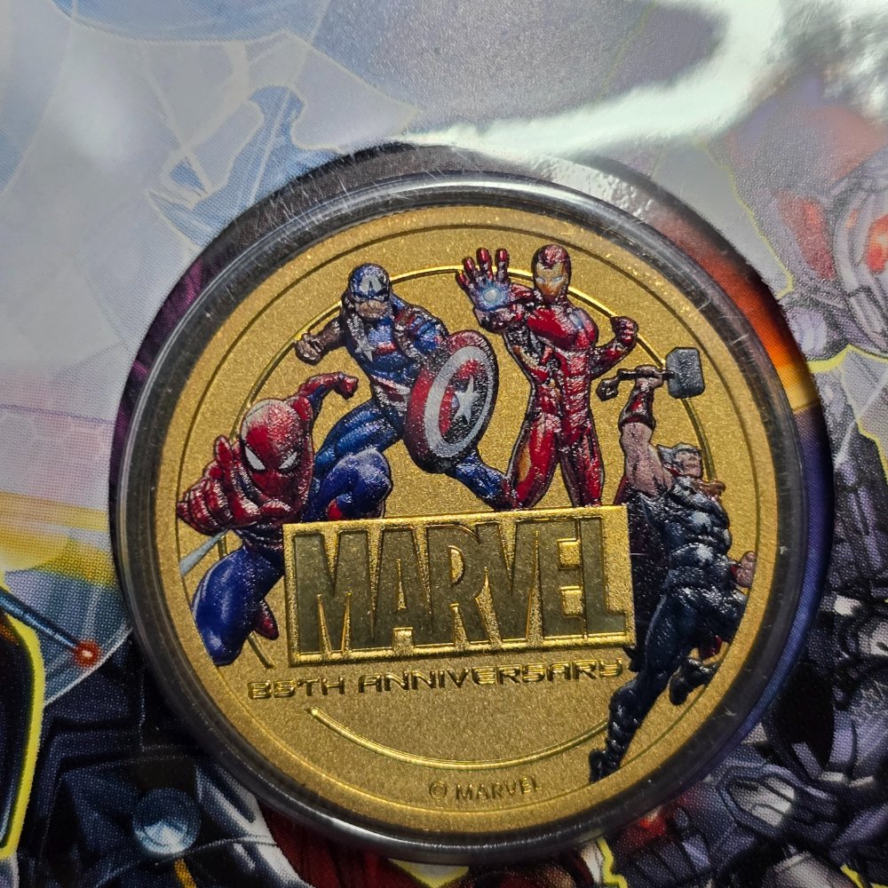 2024 $1 Perth Mint Marvel 85th Anniversary PNC close up of coloured Tuvalu Legal Tender $1 coin reverse