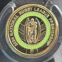 Reverse of 2024 $2 coloured National Rugby League Men's Premiership Coin close up