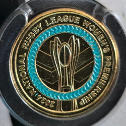 Reverse of 2024 $2 coloured National Rugby League Women's Premiership Coin close up