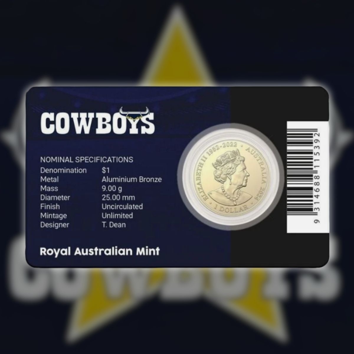 2024 $1 National Rugby League Team Carded Coin - North Queensland Cowboys.