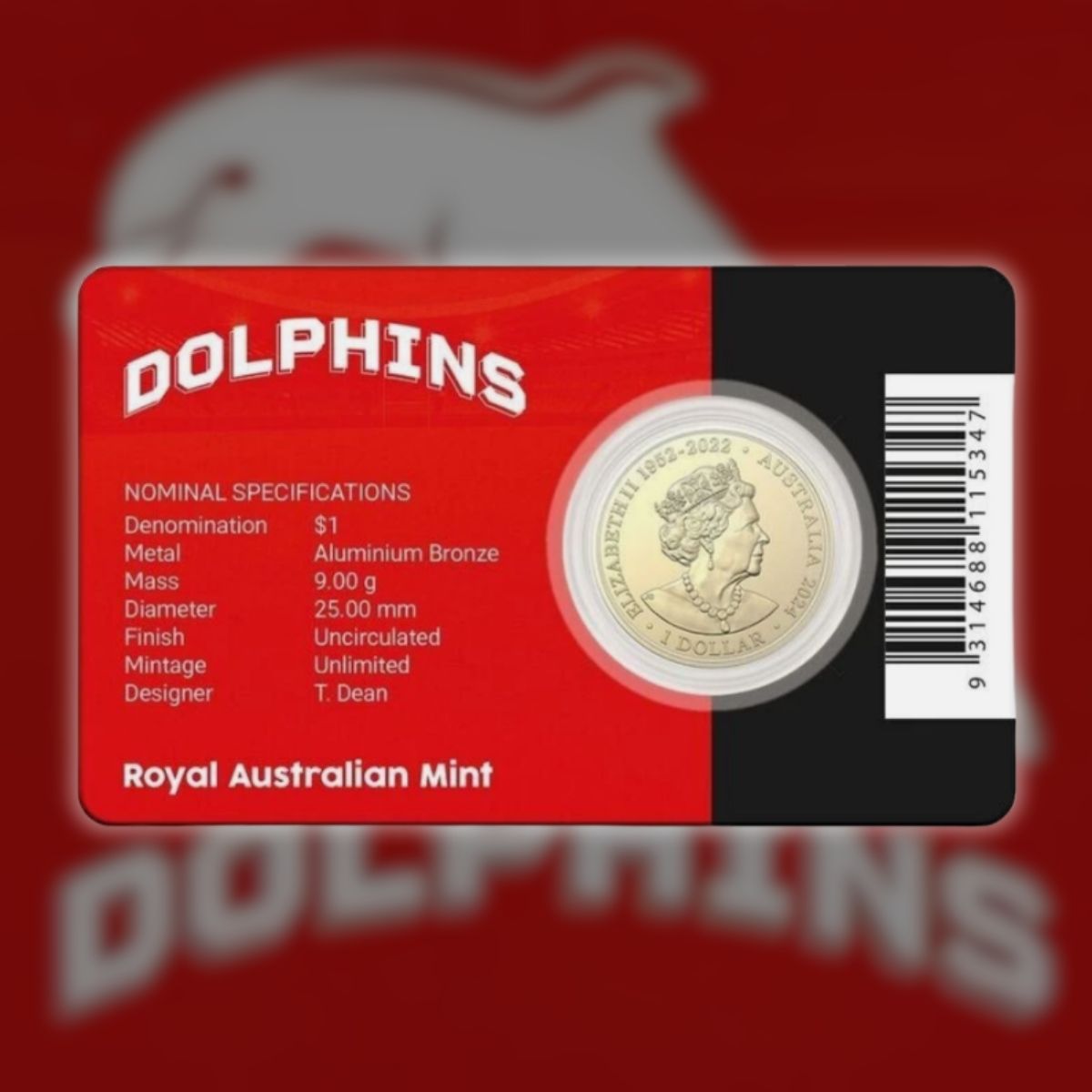 2024 $1 National Rugby League Team Carded Coin - Dolphins