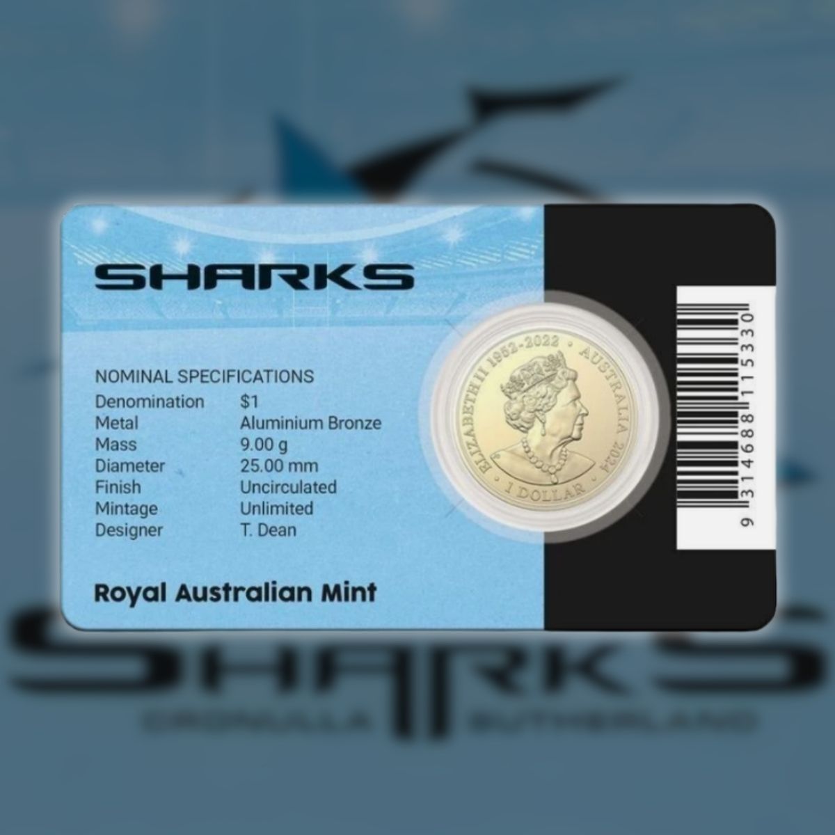 2024 $1 National Rugby League Team Carded Coin - Cronulla Sharks