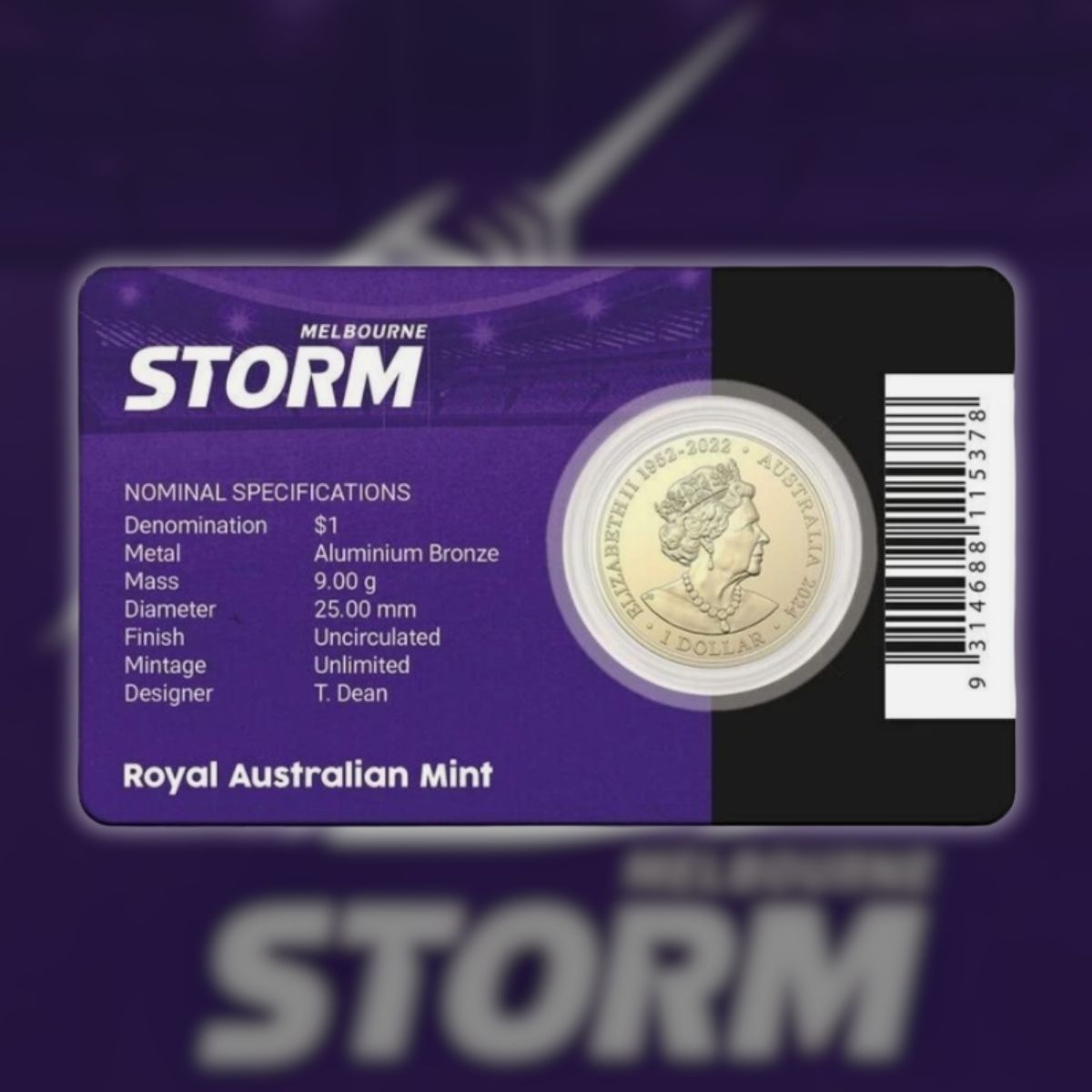 2024 $1 National Rugby League Team Carded Coin - Melbourne Storm