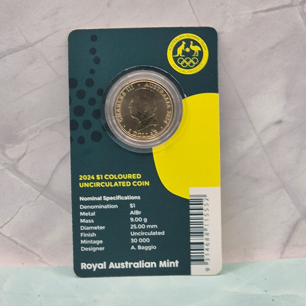 2024 $1 Australian Olympic Team coloured carded coin back