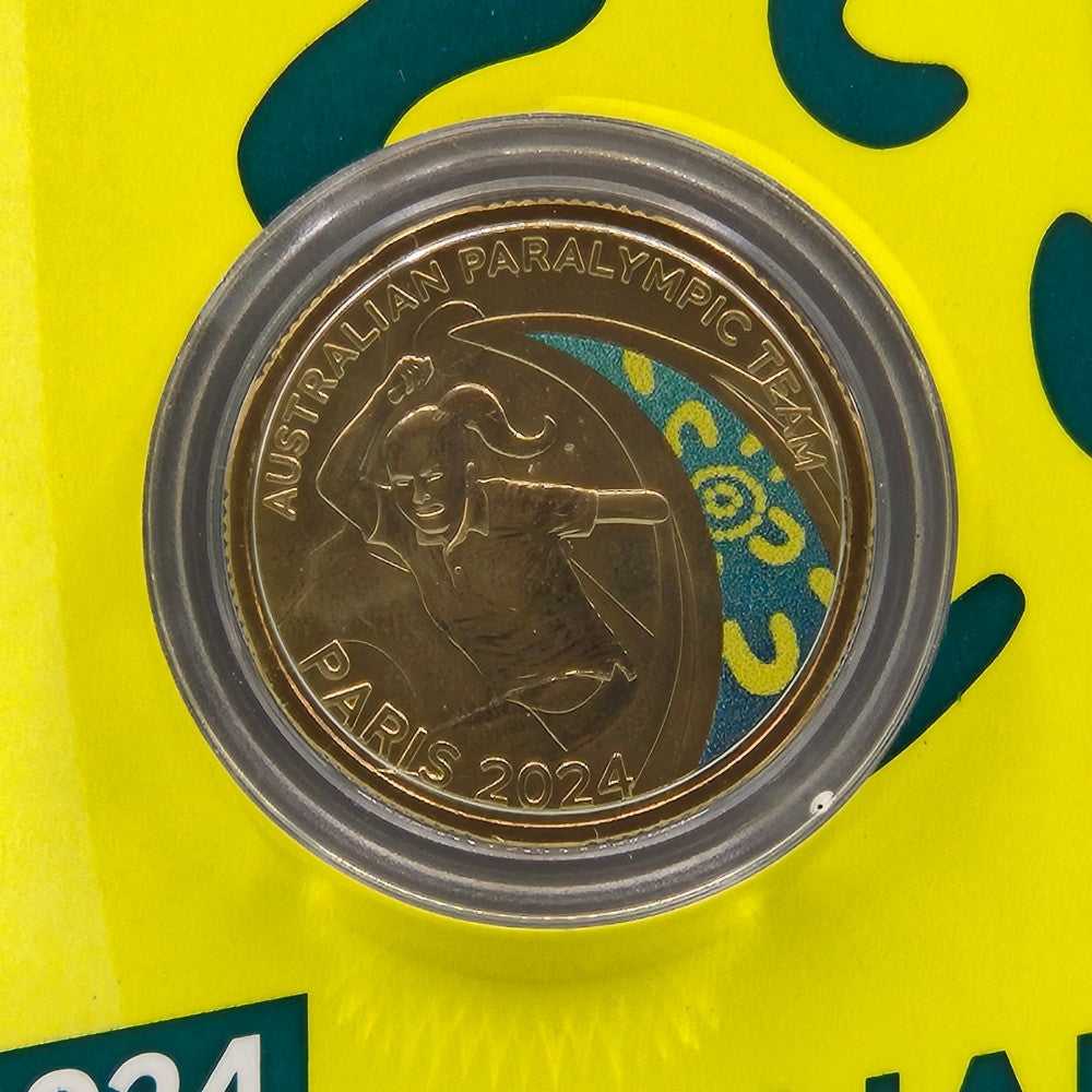 2024 $1 Australian Paralympic Team coloured carded coin reverse
