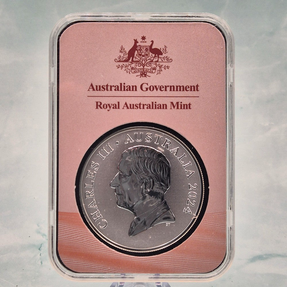 2024 1oz Desert Life Silver Frosted uncirculated coin in protective holder obverse of coin shown
