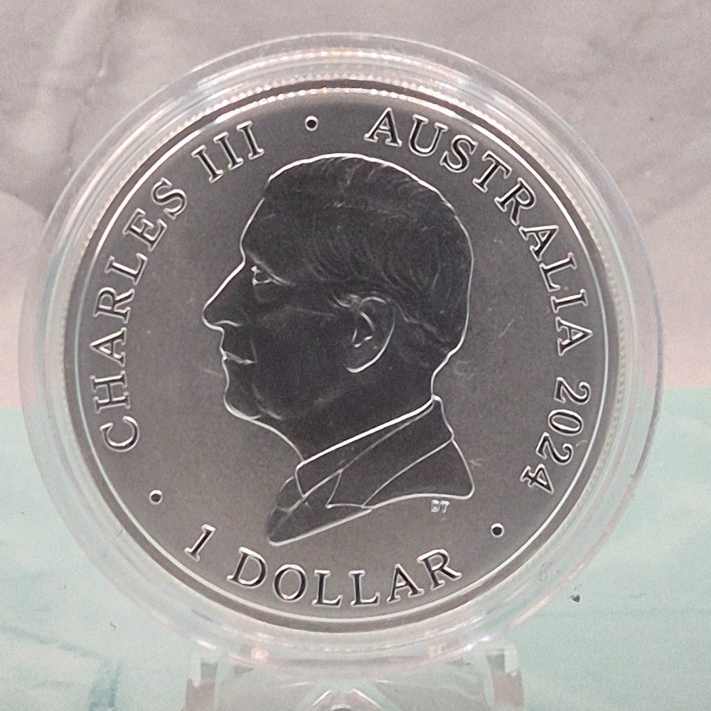 2024 1oz Brilliant Uncirculated Kangaroo by the Royal Australian Mint $ denomination Pure Silver obverse