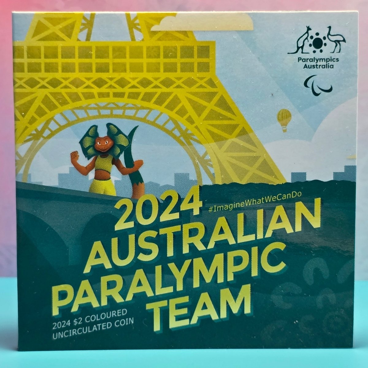 2024 Australian Paralympic Team $2 coloured uncirculated coin folder outer cover