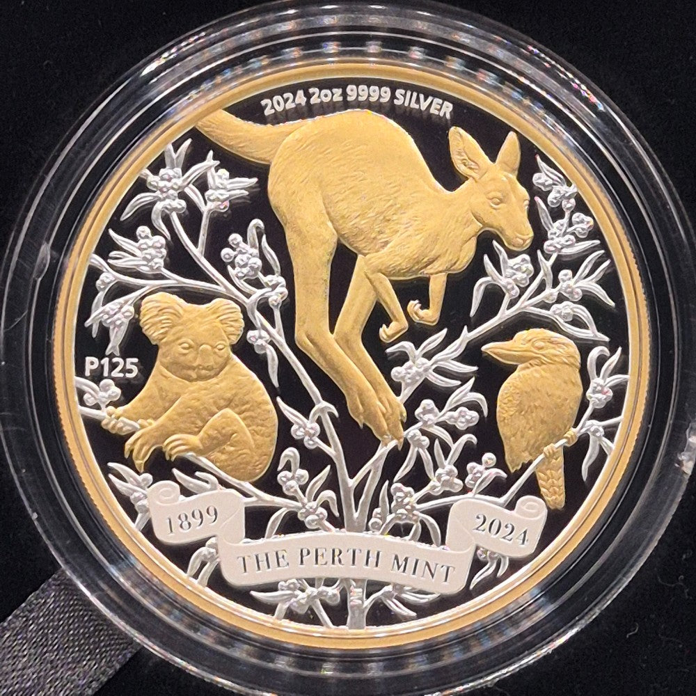 Reverse The Perth Mint's 125th Anniversary 2024 2oz Silver Proof Gilded Coin