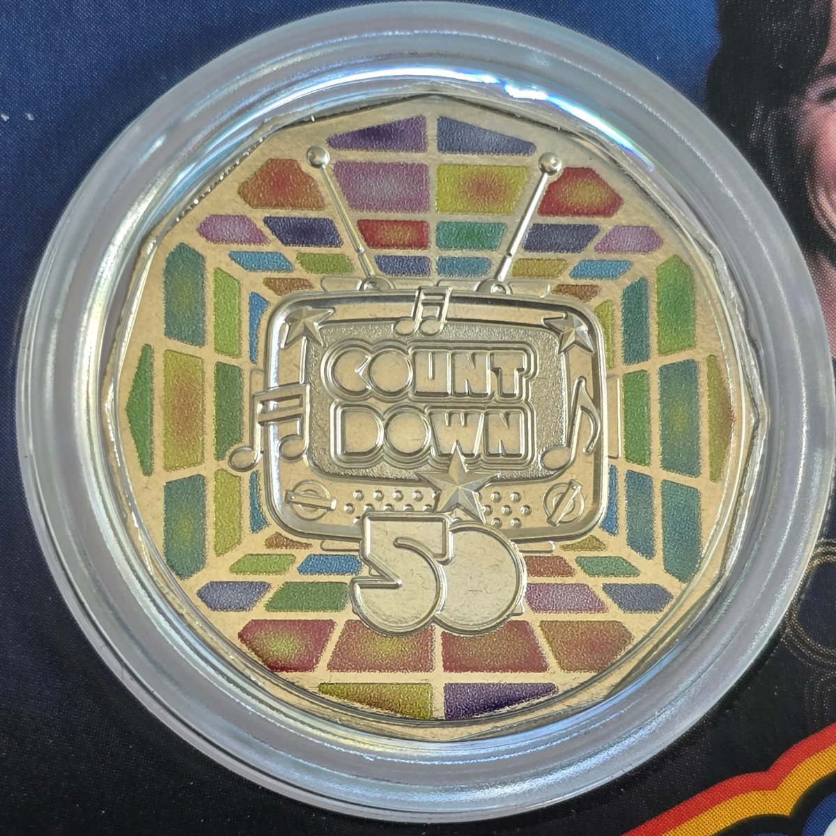 2024 fifty cent 50c colorful coin with 'Count Down 50' text - reverse side