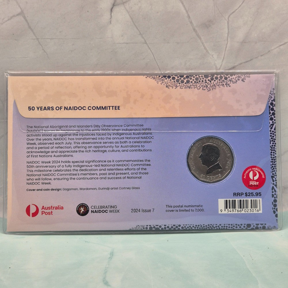 2024 50c 50th Anniversary of the National Aboriginal and Islander Day Observance Committee (NAIDOC) PNC by Australia Post and the Royal Australian Mint back