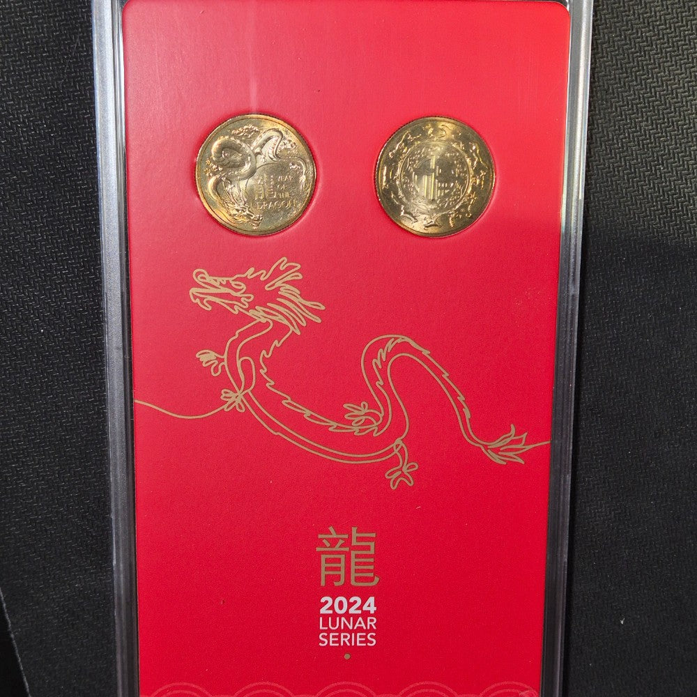 2024 $1 Lunar Series Year of the Dragon Two Coin Set by the Royal Australian Mint - front inner presentation case