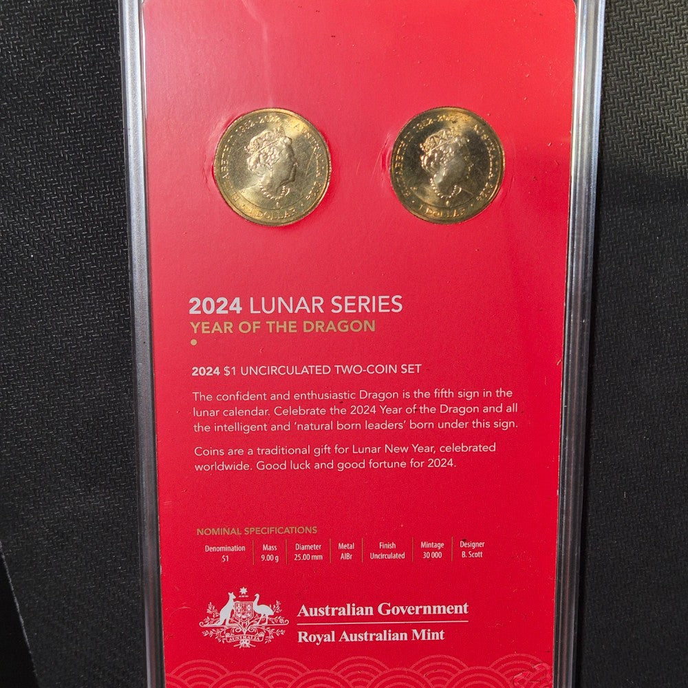 2024 $1 Lunar Series Year of the Dragon Two Coin Set by the Royal Australian Mint - back inner presentation case