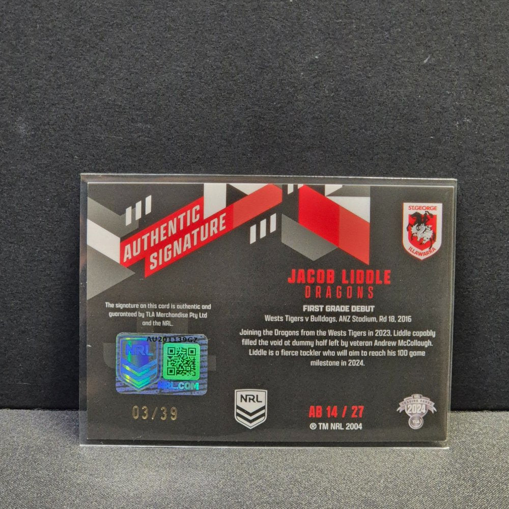 2024 NRL Traders - Authentic Signature Black - AB14 - Jacob Liddle