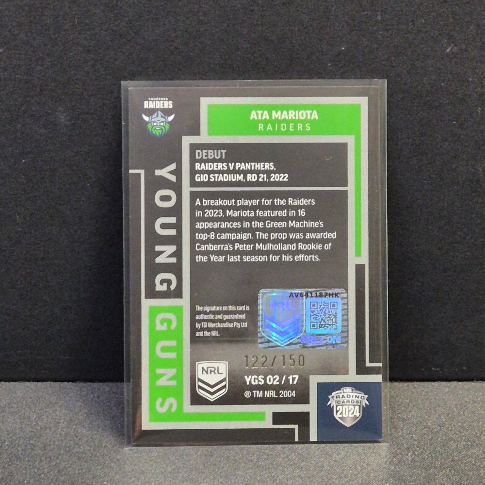 2024 NRL Traders Elite - Young Guns - Signature - YGS02 - Ata Mariota