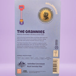 2024 $1 Bluey Dollarbucks Three Coloured Carded Coins - NO box - NO sticker sheet - back of card featuring The Grannies