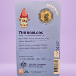 2024 $1 Bluey Dollarbucks Three Coloured Carded Coins - NO box - NO sticker sheet - back of card featuring The Heelers