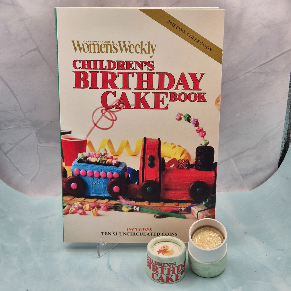 2025 $1 Women's Weekly Children's Birthday Cake Book Tube and Folder 10 coin set opened
