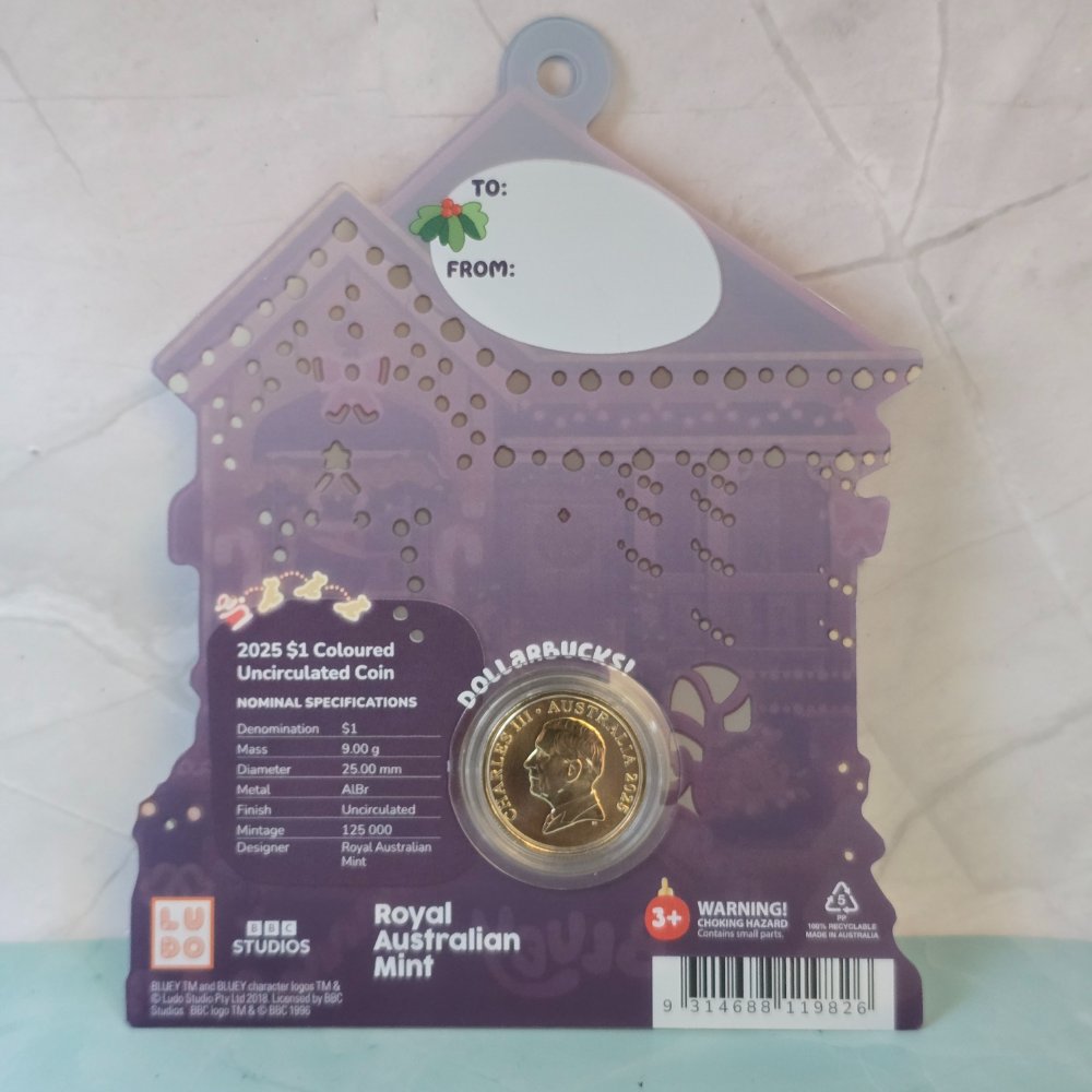 2025 $1 Bluey Christmas AlBr Carded coin