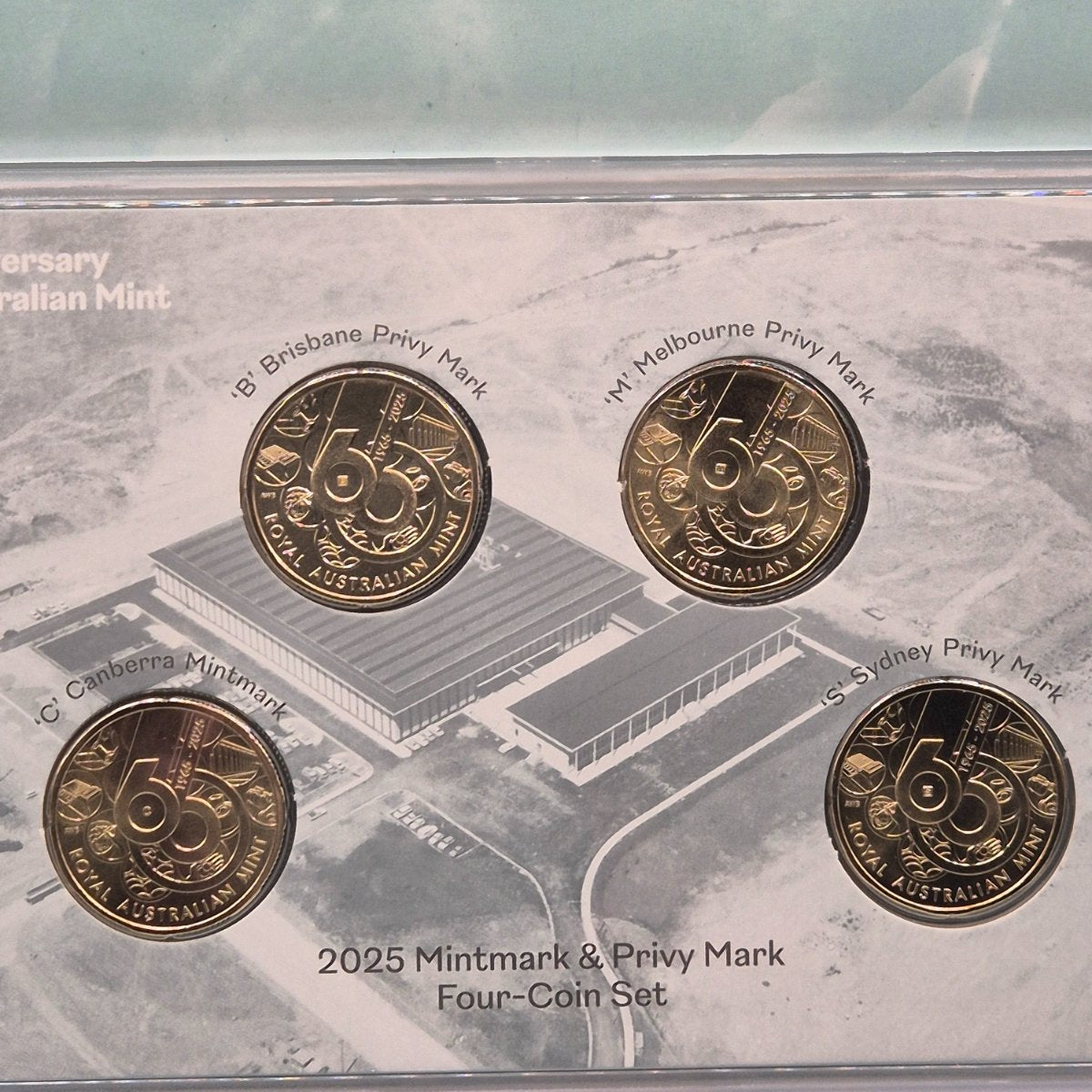 2025 $1 60th Anniversary Royal Australian Mint Mintmark and Privy Mark 4 coin set reverse of coins