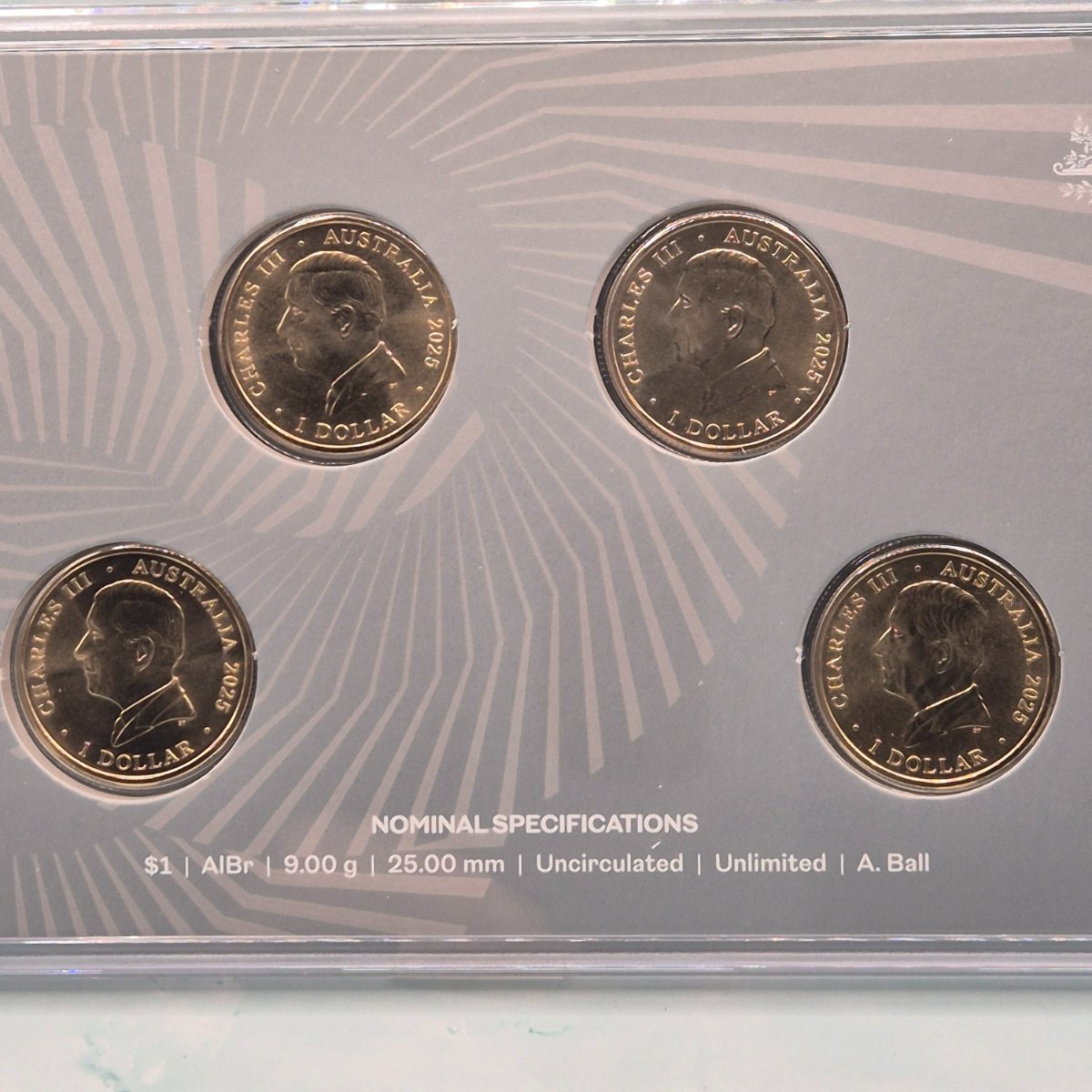 2025 $1 60th Anniversary Royal Australian Mint Mintmark and Privy Mark 4 coin set obverse of coins