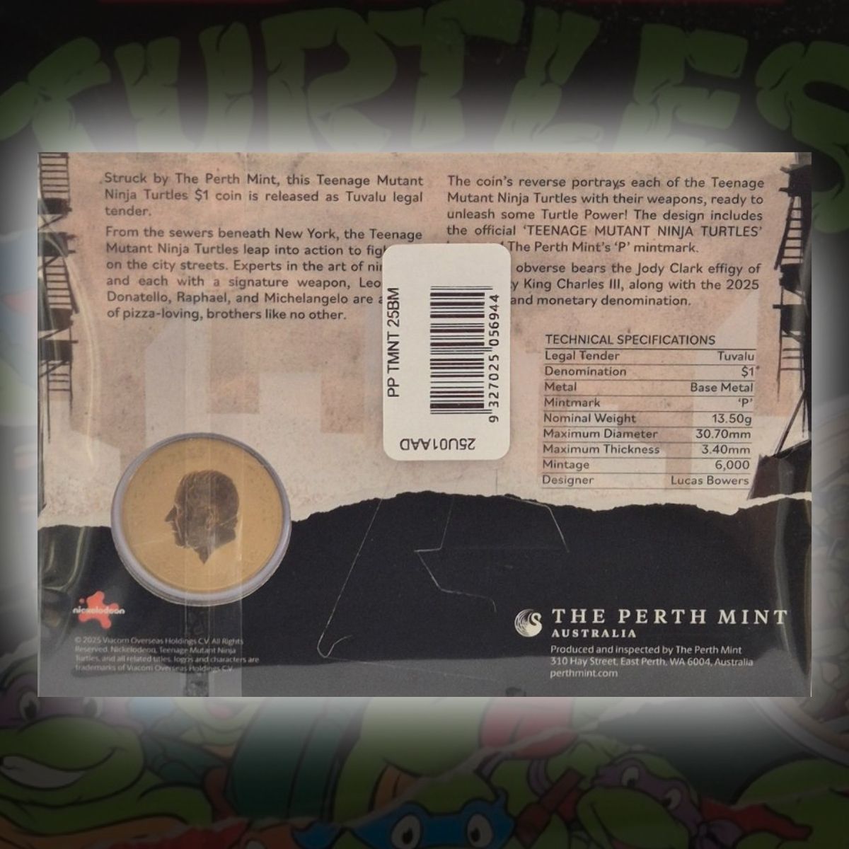 2025 $1 PM Teenage Mutant Ninja Turtles Carded Coin