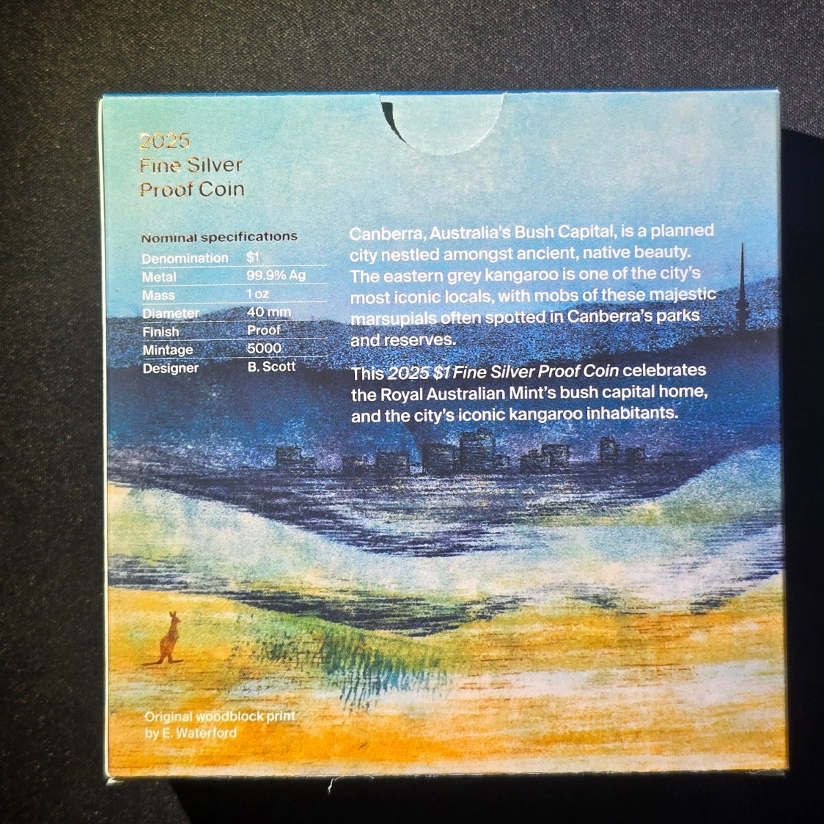 2025 1oz Bush Capital Kangaroo Series Silver Proof outer box back