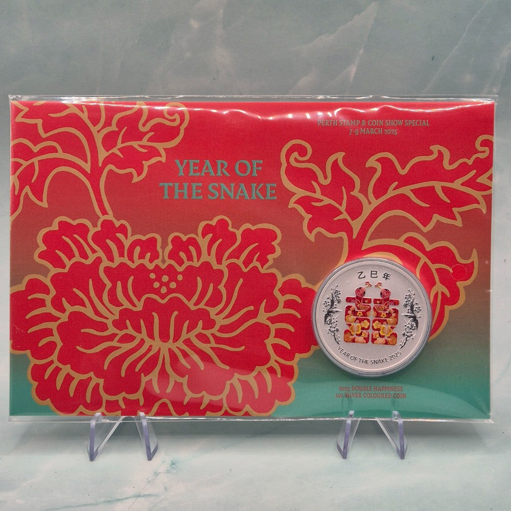 2025 1oz Perth Mint Double Happiness Year of the Snake Perth Stamp and Coin Show Special front