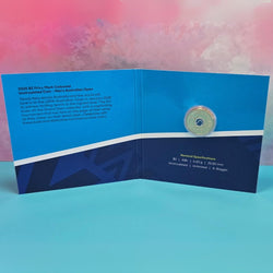 2025 $2 Australian Open Men's Privy Mark Coin in open folder - with text and nominal specifications - reverse side