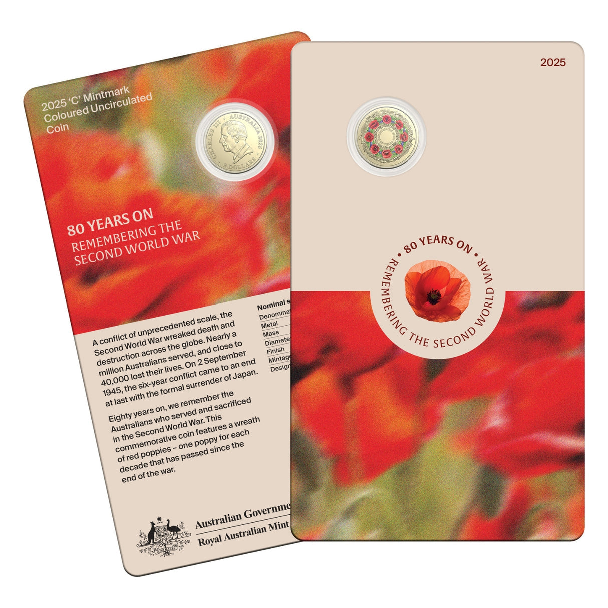 2025 $2 Remembering WWII 80 Years On C Mintmark Carded Coin