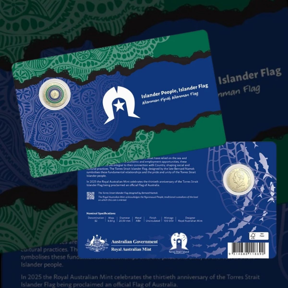 2025 $2 30th Anniversary of the Torres Strait Islander Flag 'C' Mintmark Carded Coin