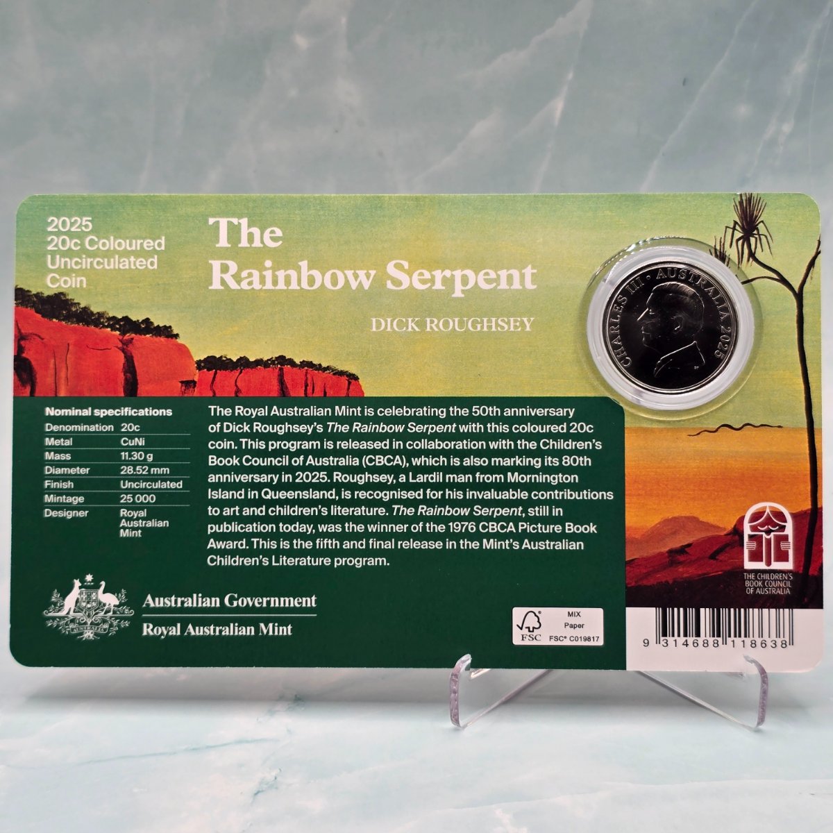 2025 20c Rainbow Serpent Large Royal Australian Mint Carded coin