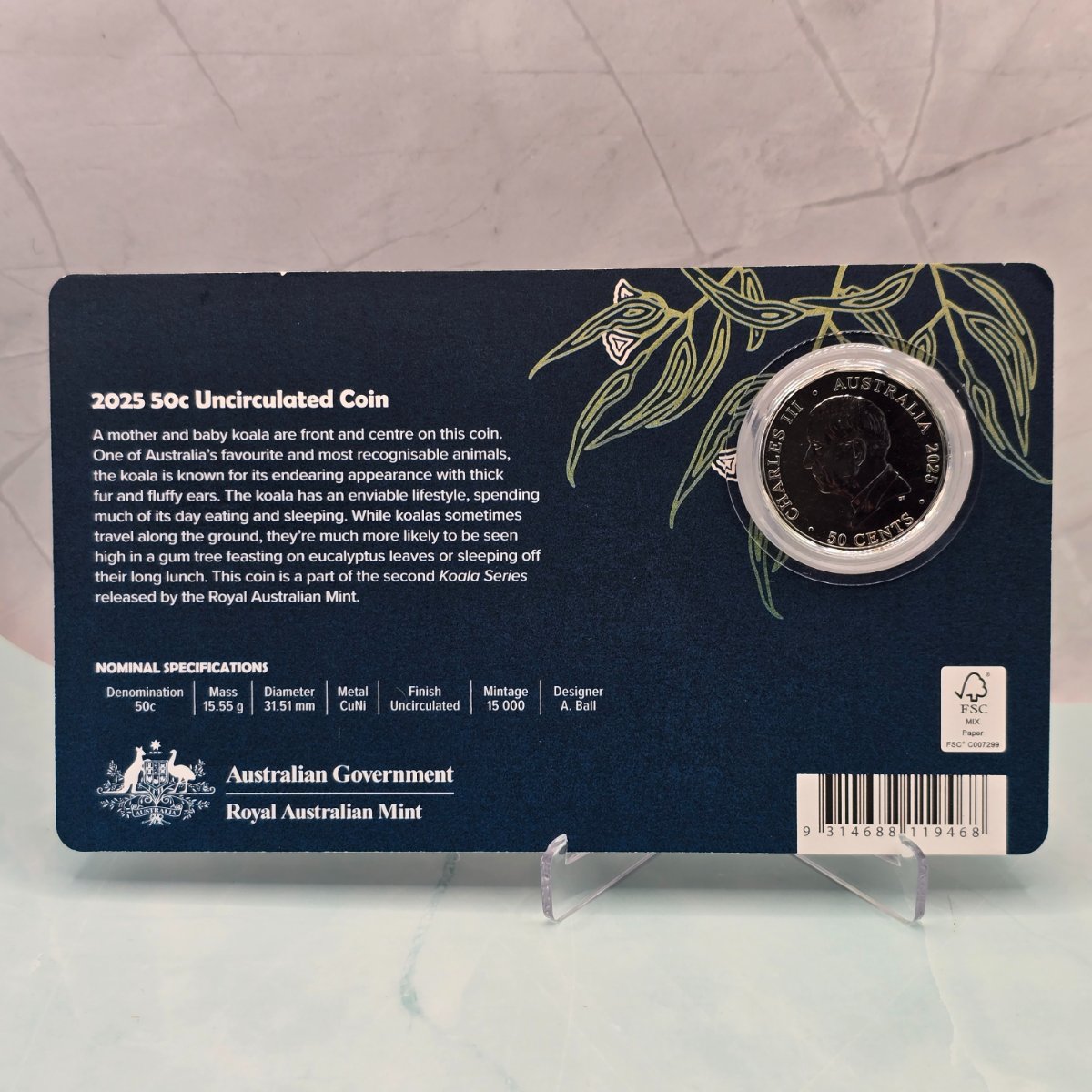 2025 50c Koala Series Royal Australian Mint large card - back of card