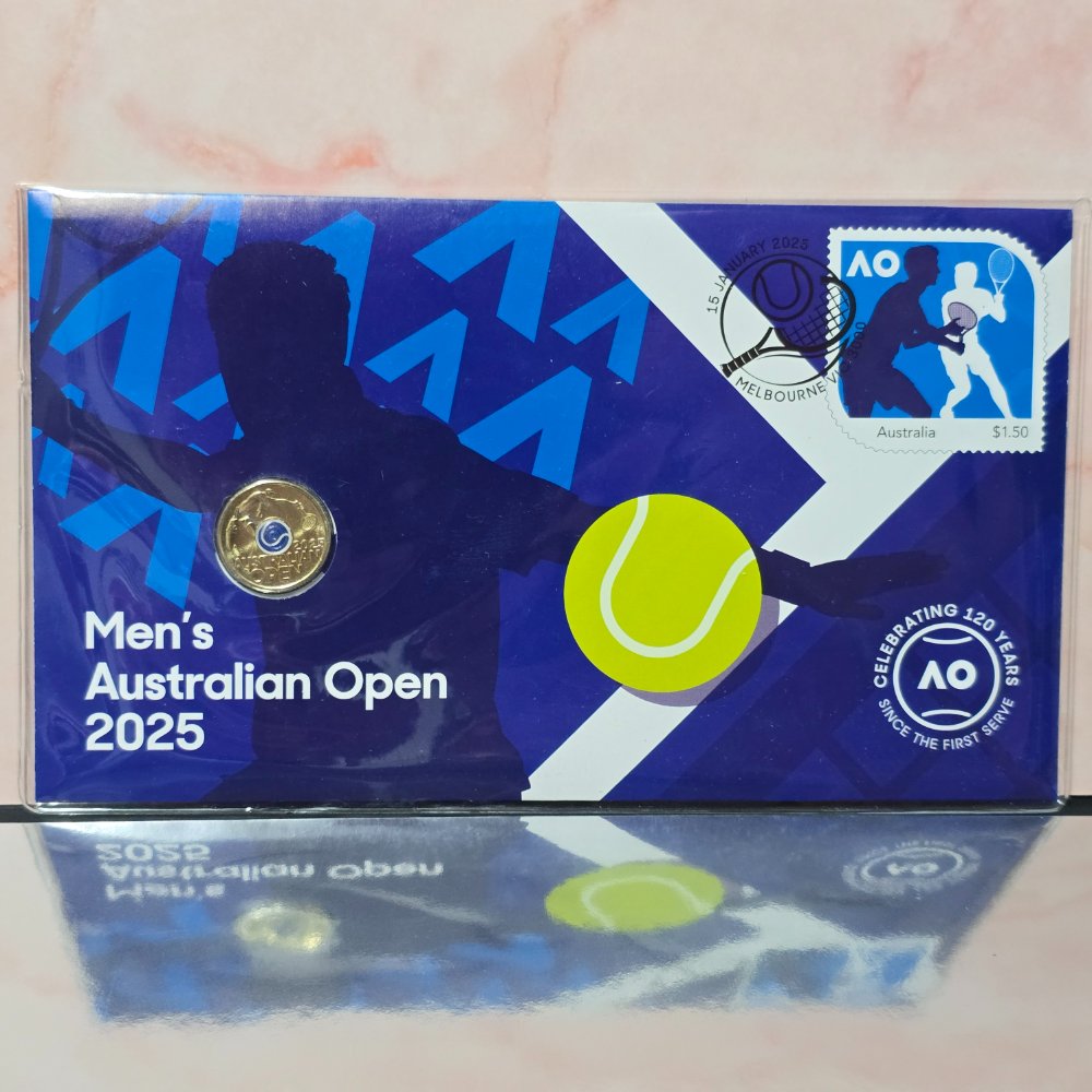 2025 $2 Men's Australian Open Tennis Tournament PNC standard dark blue coin design front