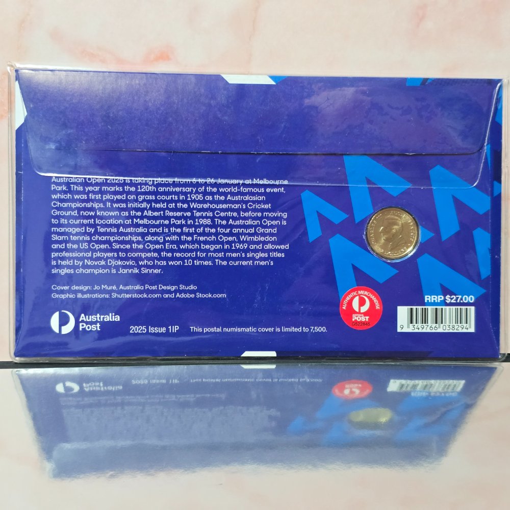 2025 $2 Men's Australian Open Tennis Tournament PNC standard dark blue coin design back of PNC