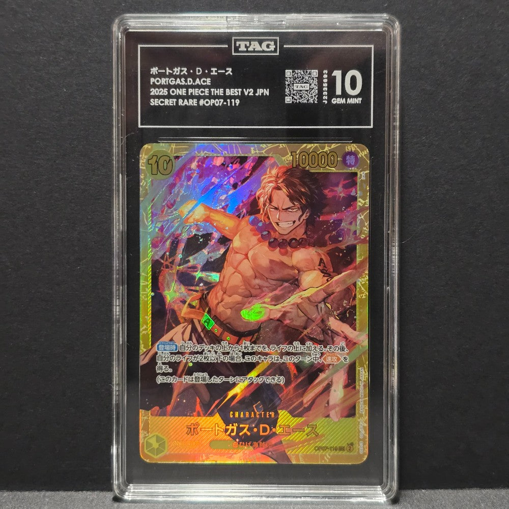 2025 One Piece - Portgas D. Ace - Secret Rare - Japanese OP07-119 — TAG Gem Mint 10