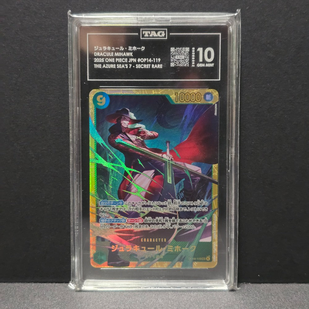 2025 One Piece - Dracule Mihawk - Secret Rare - Japanese OP14-119 — TAG Gem Mint 10