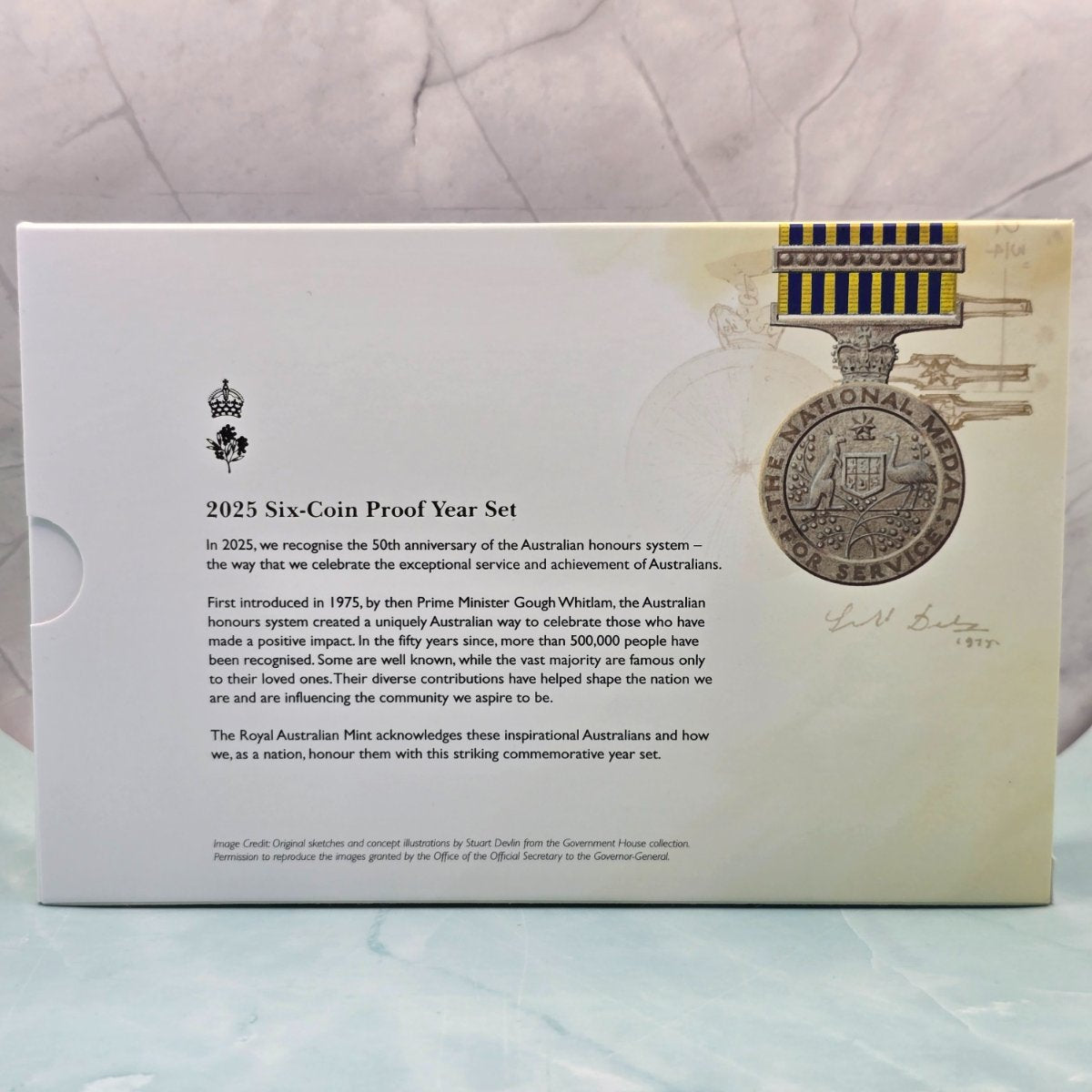 2025 50 Years of the Australian Honours System Six Coin Proof Set by the Royal Australian Mint back of packaging