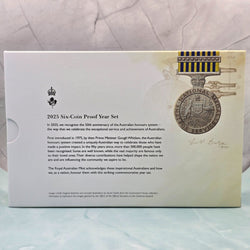 2025 50 Years of the Australian Honours System Six Coin Proof Set by the Royal Australian Mint back of packaging