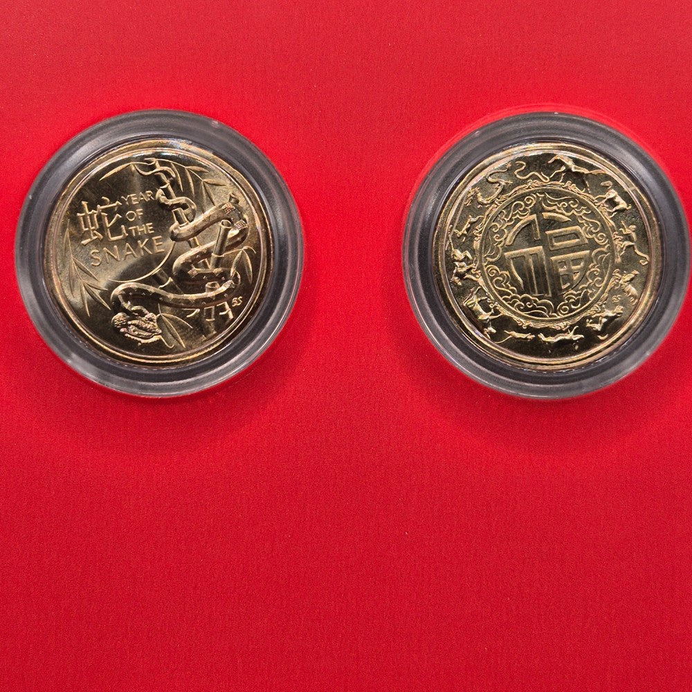 2025 $1 Lunar Series Year of the Snake Two Coin Set by the Royal Australian Mint - reverse of coins