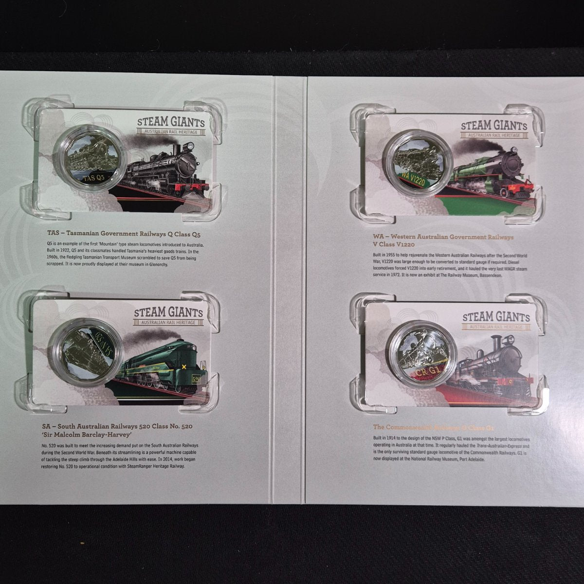 2025 Steam Giants Australian Rail Heritage 50c seven coloured coin collection inner folder last 2 pages