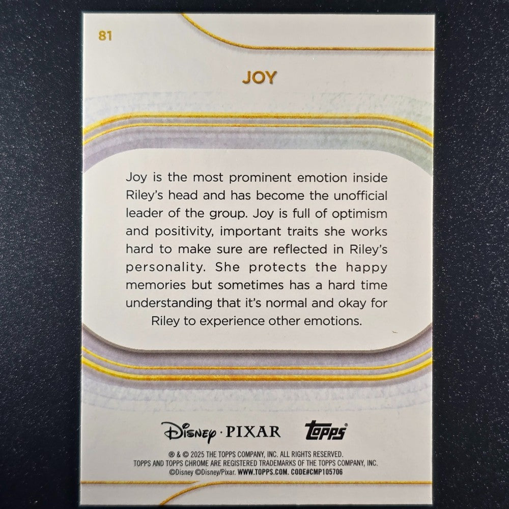 2025 Topps® Chrome Disney Base Card Joy [Inside Out] #81