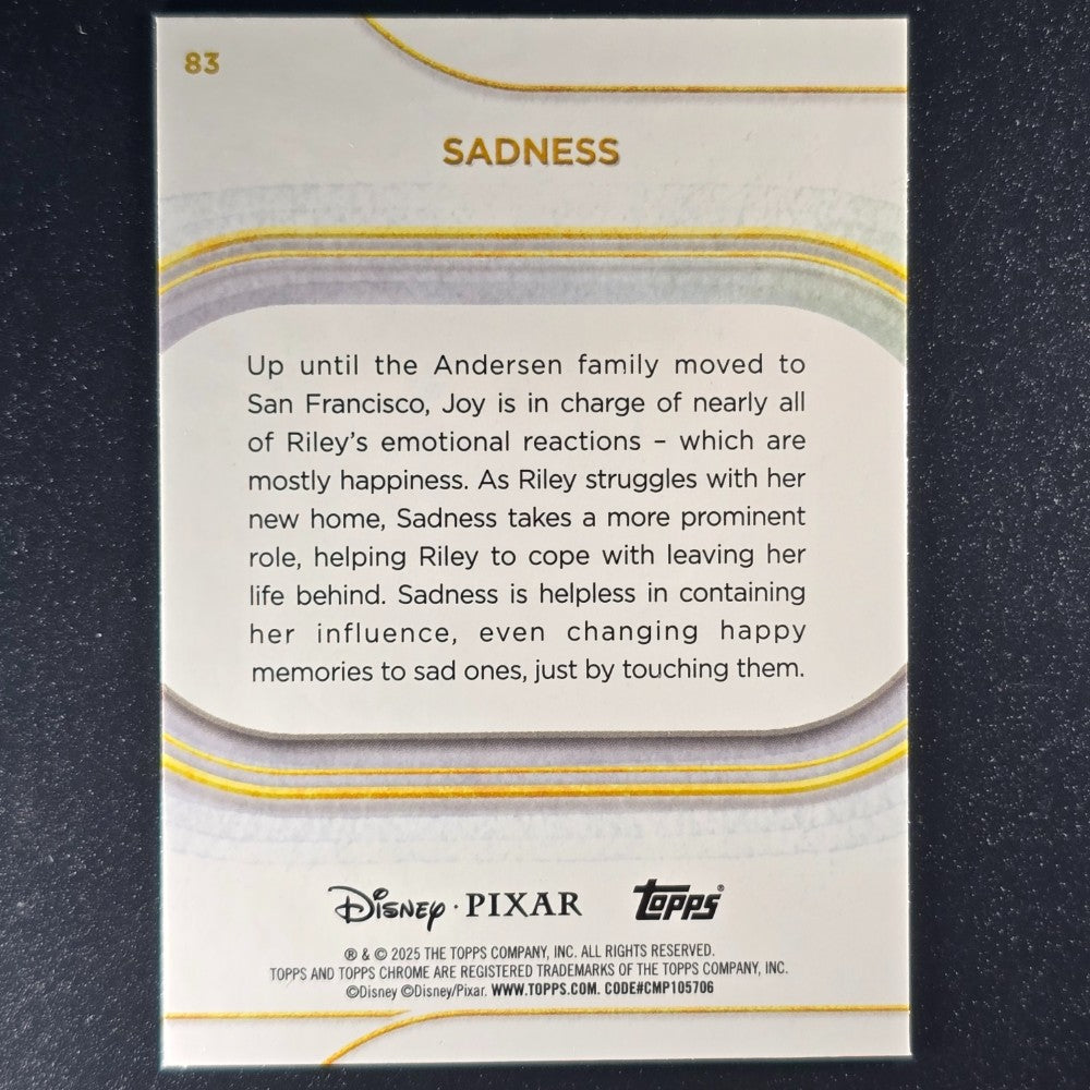 2025 Topps® Chrome Disney Base Card Sadness [Inside Out] #83
