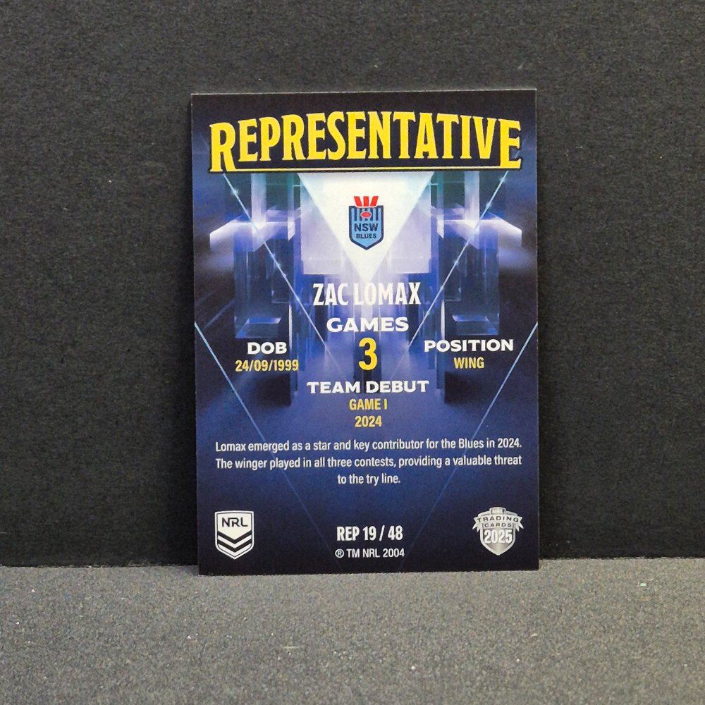2025 NRL Traders Elite - Representative - REP19 - Zac Lomax - New South Wales
