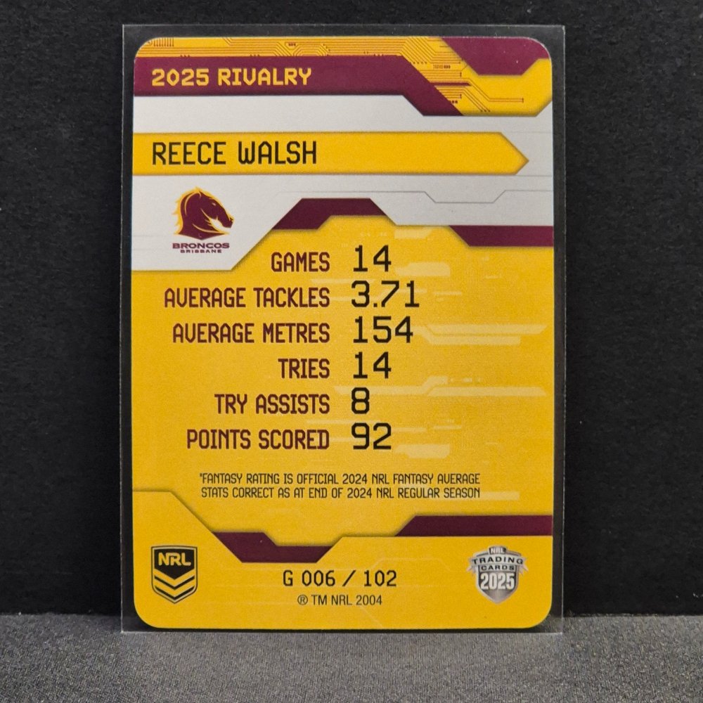 2025 NRL Rivalry - Game Card - G006 - Reece Walsh