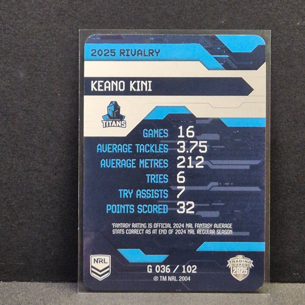 2025 NRL Rivalry - Game Card - G036 - Keano Kini
