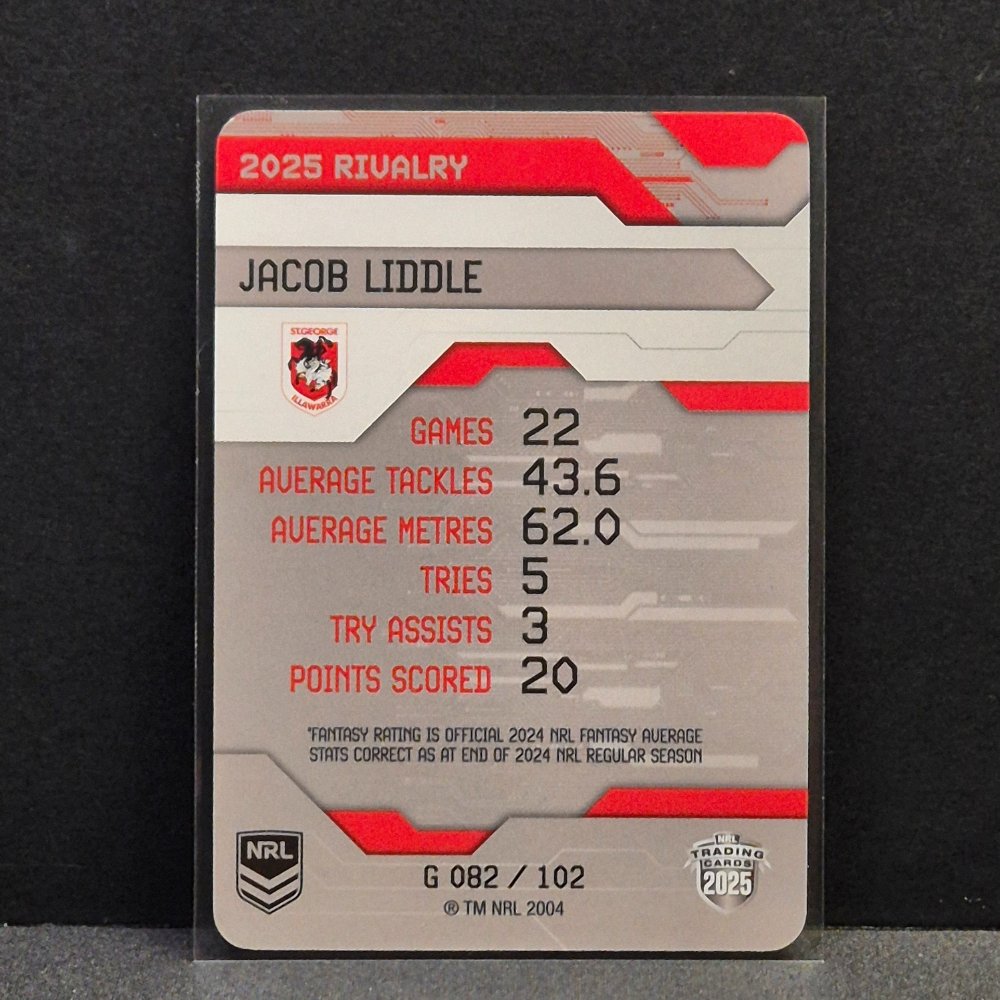 2025 NRL Rivalry - Game Card - G082 - Jacob Liddle