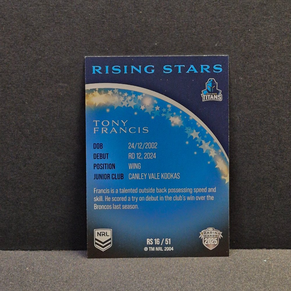 2025 NRL Traders - Rising Stars - RS16 - Tony Francis