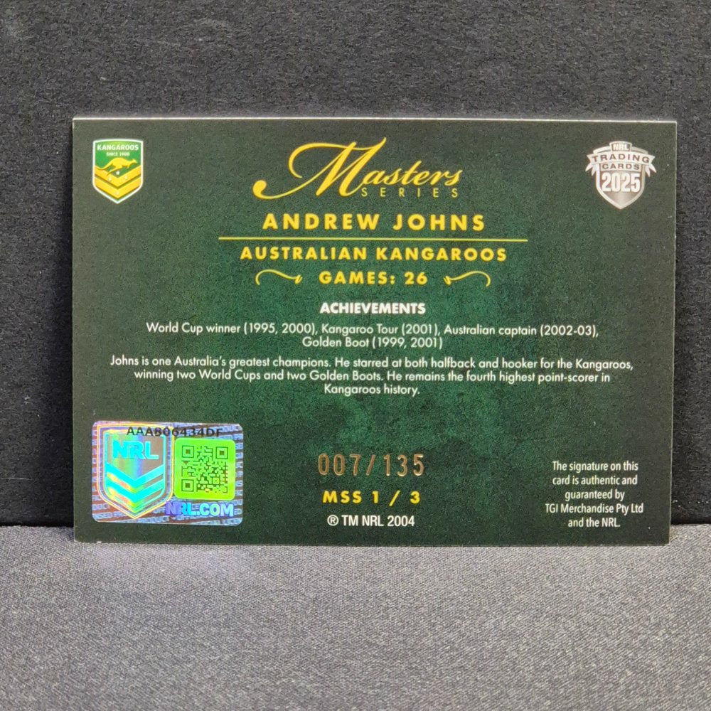 2025 NRL Elite Masters Signature Series – MSS01 - Andrew Johns - Australian Kangaroos