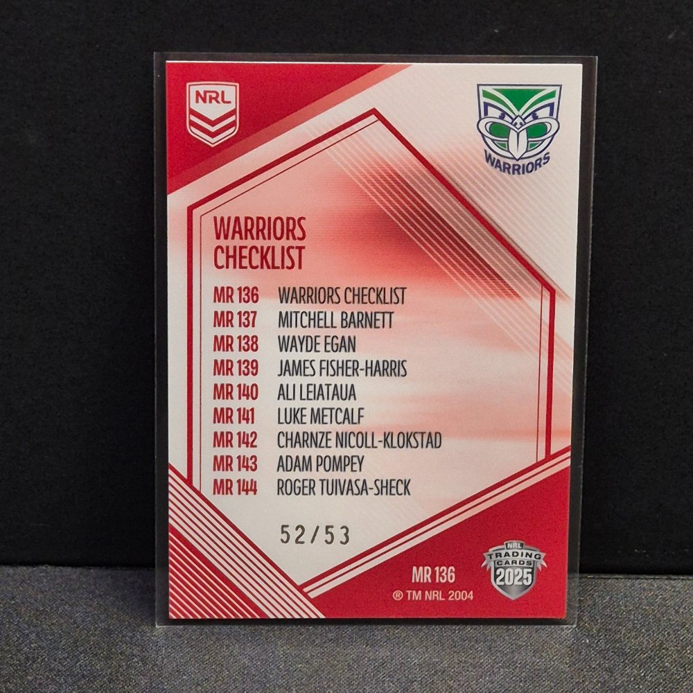 2025 NRL Traders Elite - Mojo Ruby - MR136 - Warriors Checklist
